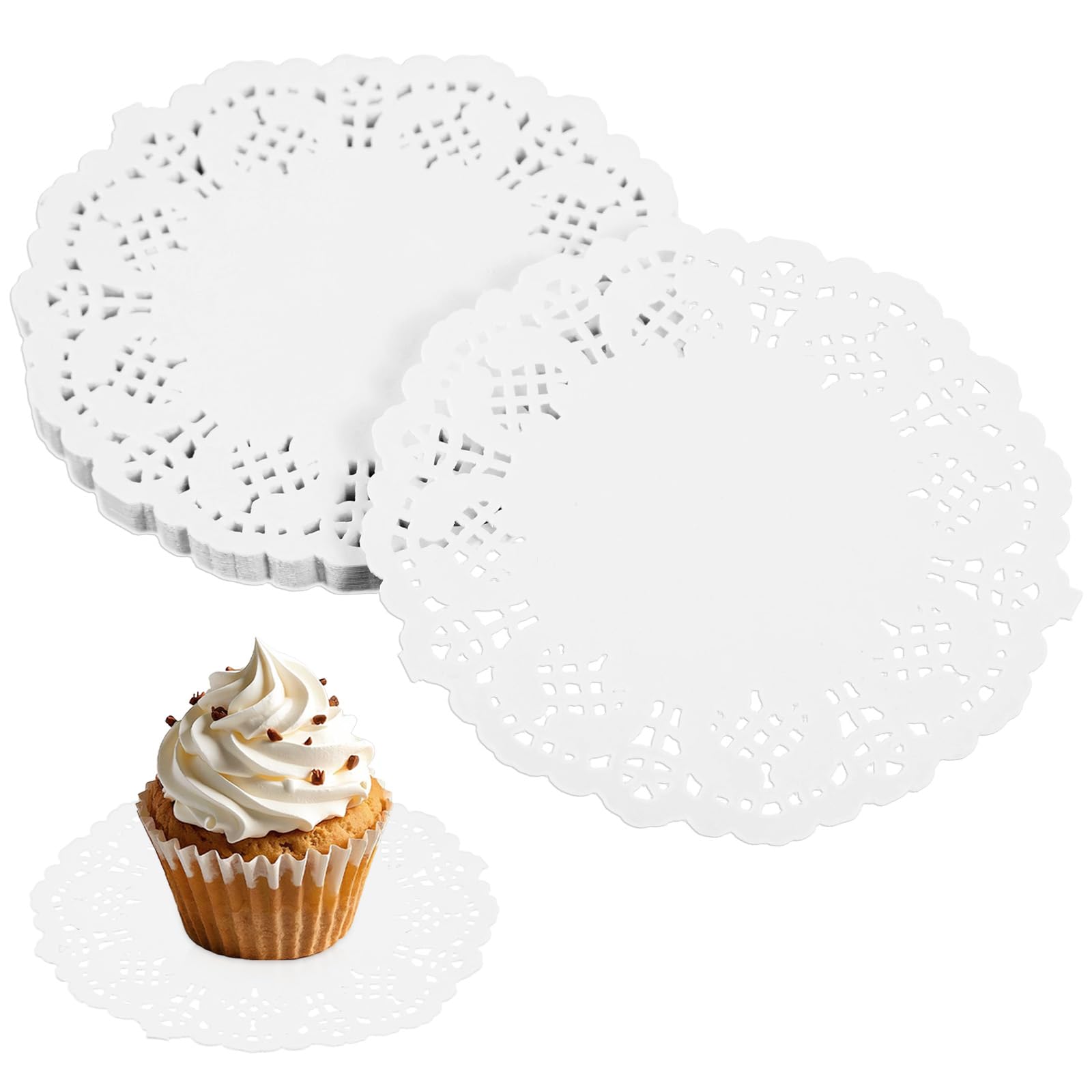 Photo 1 of 3.5 Inch Round Paper Lace Doilies, White Paper Doilies, Small White Lace Disposable Papers Doily for Tables, Round Papers Placemats Bulk for Cakes Desserts Crafts, Pack Of 300 Pcs