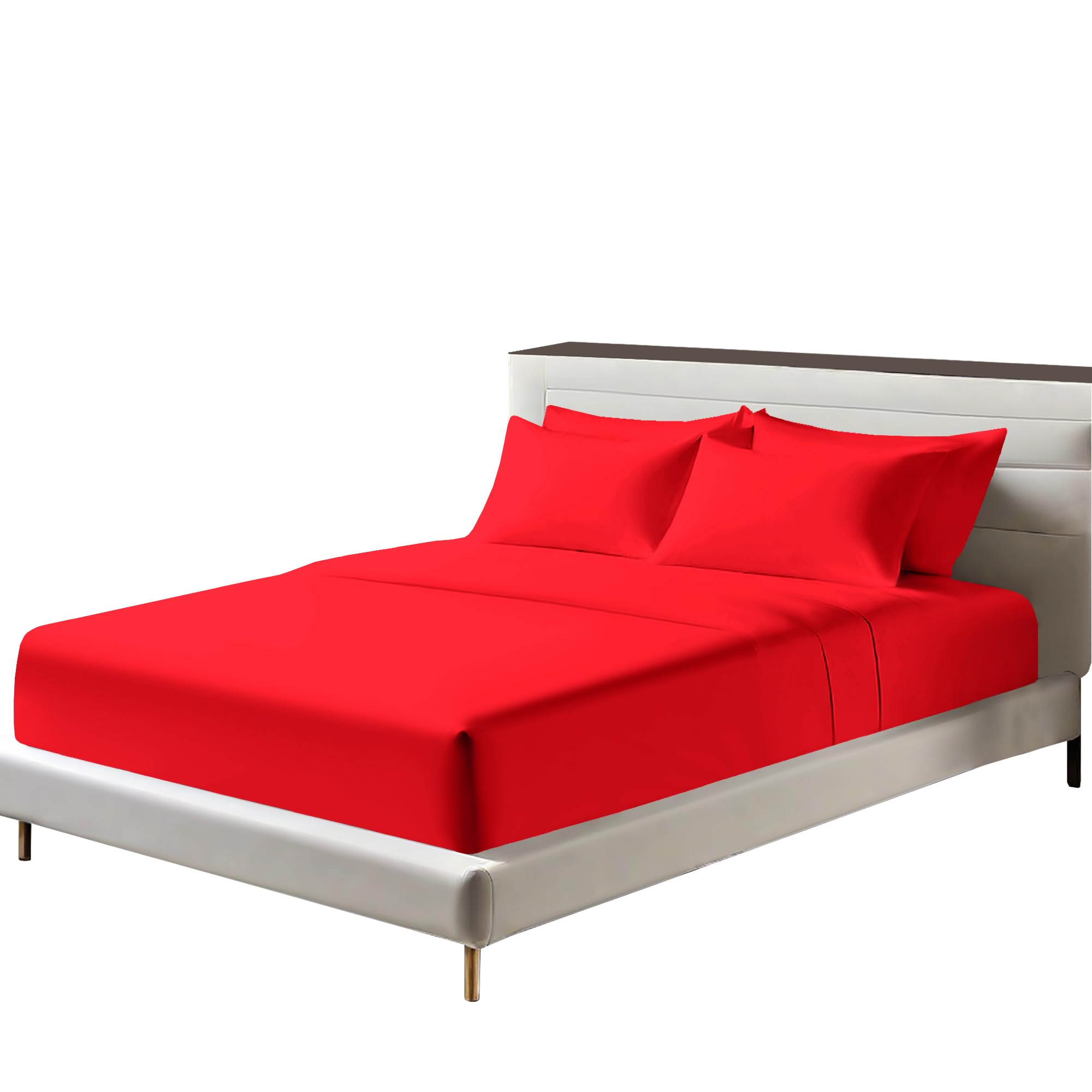 Egyptian Cotton Fitted Sheets 25cm Deep Mattress Pocket 200 Thread Count Fitted Bed Sheet- Soft & Comfortable Bottom Sheet (Red, Double)