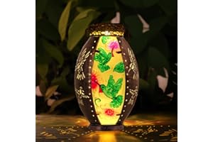Starsoul Hummingbird Solar Lantern Stained Glass & Metal Outdoor Lantern Waterproof Hummingbird Hanging Metal Decorative Lights for Patio Table Garden Pathway Yard
