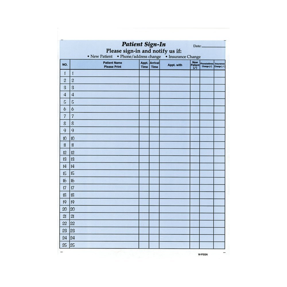 Patient Sign-in Sheets, HIPAA Compliant, 8-1/2" x 11" Carbonless Form, Blue (Pack of 125)