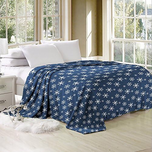 Soft Plush Coral Fleece Fuax Fur Flannel Throw/Blanket 79X89 Full/Queen (Blue Snowflake)