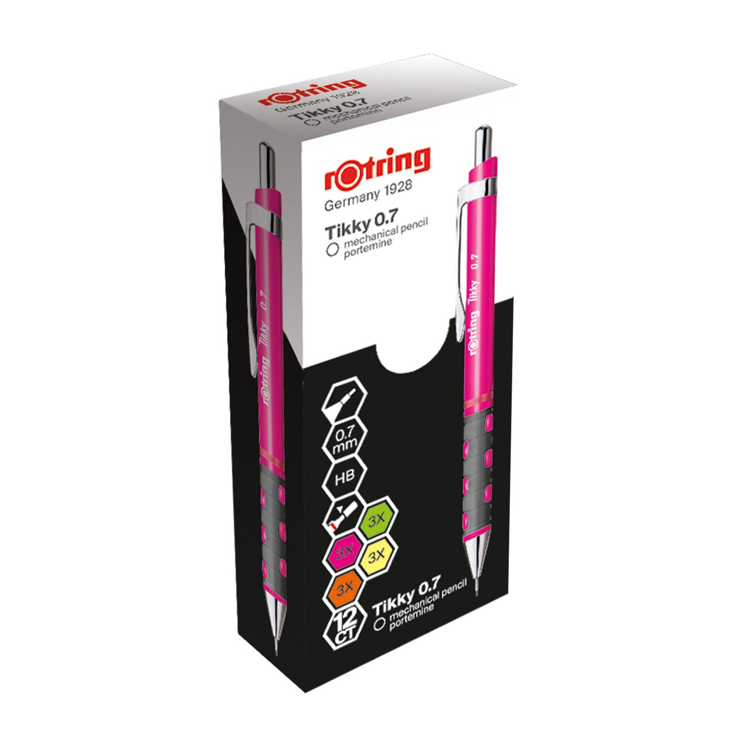 rOtring Tikky Mechanical Pencil, HB, 0.7 mm, Assorted Neon Colours, Box of 12