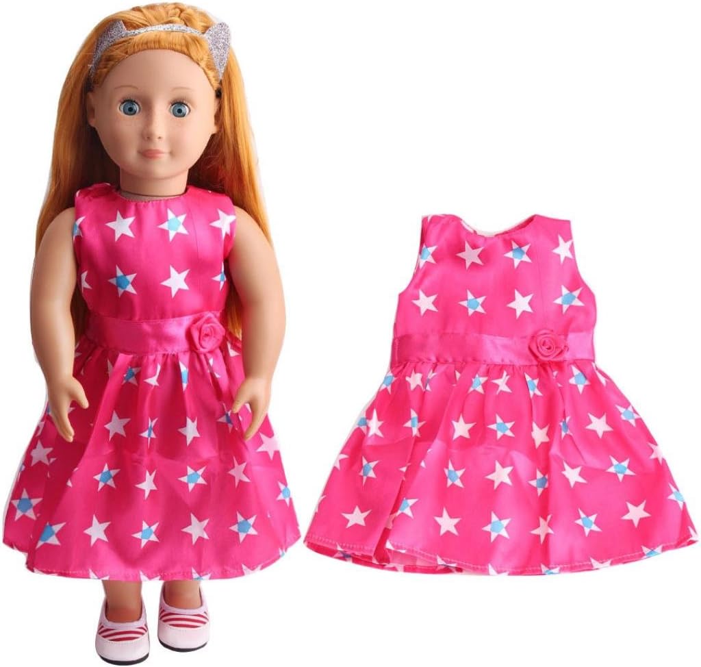 Dinglong 18 inch Doll Party Dress, Dolls DIY Clothes Outfit, Child Pretend Play Toy Gifts for Baby Girls (Hot Pink)