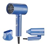 Licoseam Hair Dryer, 1600W Small Foldable Hair Blow Dryer, Fast Drying Compact Hair Dryer, Blue