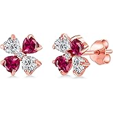 Gem Stone King 18K Rose Gold Plated Silver Lab Grown Diamond and Red Created Ruby Stud Earrings for Women | 2.15 Cttw | Gemstone April Birthstone | Heart Shape 4MM