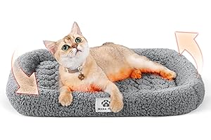 Mora Pets Self Warming Cat Bed Self Heating Pet Pad with Bolster and Foam Washable Removable Cover Non Slip Thermal Sherpa Fabric Pet Mat Grey 20 Inch