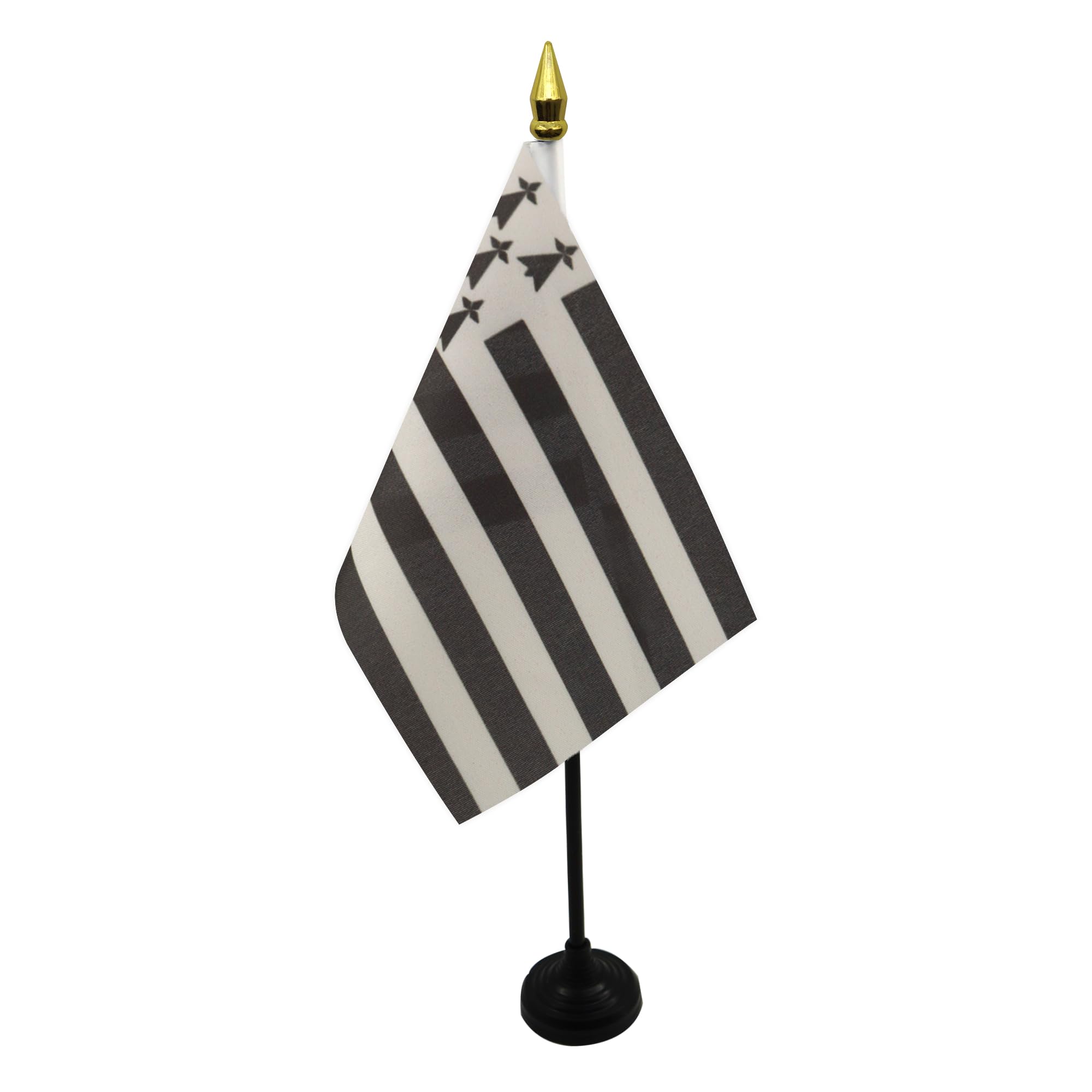 AZ FLAG - Brittany Table Flag 4'' x 6'' - French region of Bretagne Mini Desk Flag 100% Polyester 15 x 10 cm - Office Mini Banner with 10'' Pole - Golden Spear