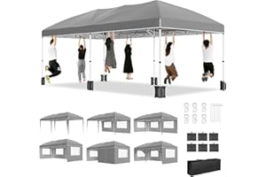 TROPOW 10X20Ft Outdoor Party Tent Gazebo, Waterproof Gazebo Canopy Tent, Heavy Duty Commercial Outdoor Canopy All Season with Storage Bag,Gray