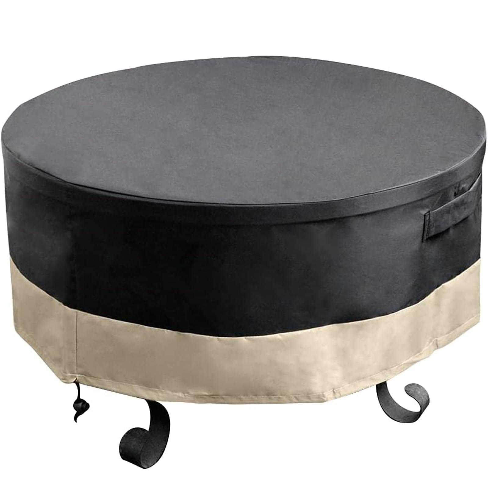 Onlyfire φ76cm Full Coverage Round Fire Pit Cover with Drawstring and Toggle Closure, Black PVC,30" D x 12" H