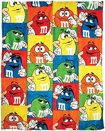 M&amp;M's Colorful Squares Characters Expressions 50" X 60" Plush Throw Blanket