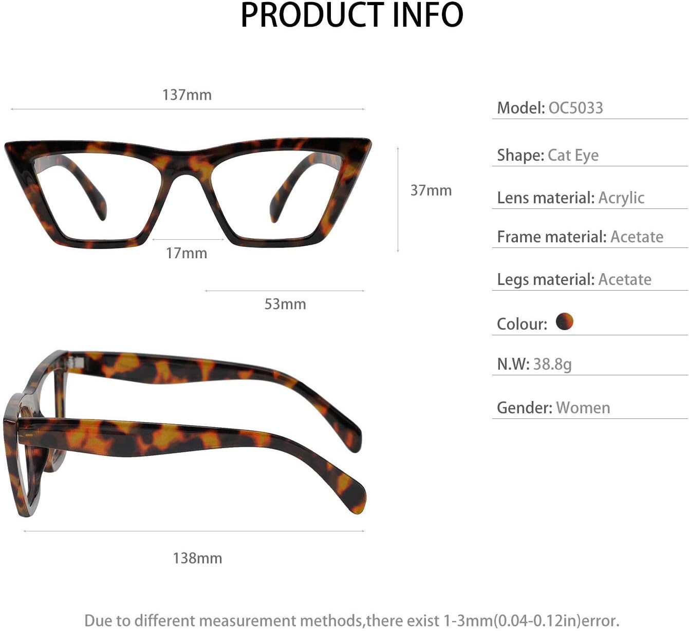 OCCI CHIARI Womens Reading Glasses 1.5+ Fashion Cateye Readers for Women Ladies' Glasses for Reading Sturdy Hinge (Retro Brown, 150) - Image 3
