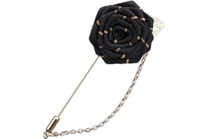 GYRMMUE Rose Flower Cloth Lapel Pin for Men,Red/Blue/Black Rose Floral Chain Brooch for Suits Handmade Boutonniere Pins for Suit Lapel Pin Wedding Brooch