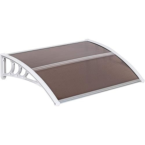 Patio Door Window Awning Canopy, Polycarbonate Cover Front Door Outdoor Patio Awning Canopy UV Rain Snow Protection Hollow Sheet (40" x 32", Brown Canopy/White Bracket)