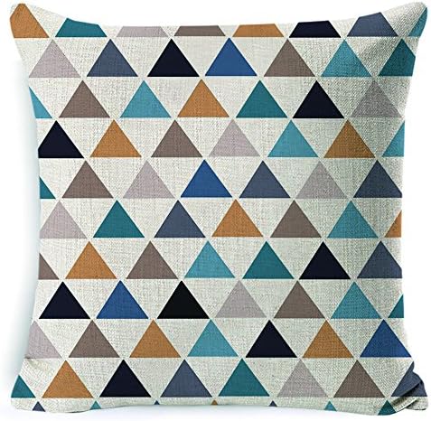 Printed Blue Gray Blac Geometric Shapes Triangles Linen Fabric Cushion Cover Throw Pillow Case