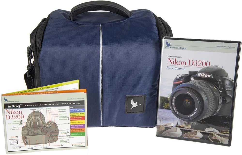 Blue Crane Digital Camera Bag Combo Pack for Nikon D3200 with Instructional DVD, Laminated Reference Card (BC644) (Blue)