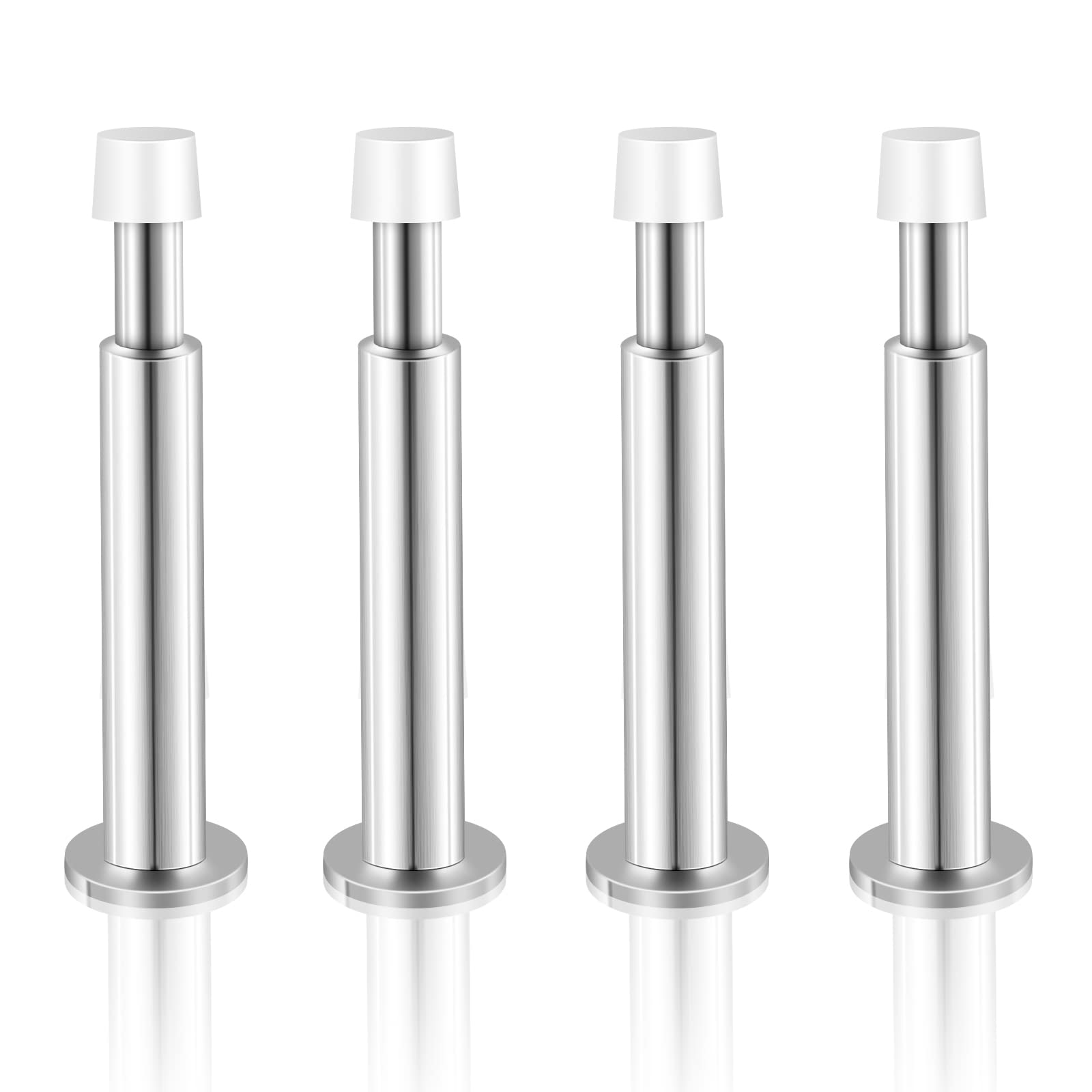 KOLAKO Door Stops, 4 Pack Door Stopper for Skirtings, Wall Mounted Patio Outdoor Doorstops with Rubber Bumper End, Baby Proof Heavy Tall Adjustable Door Stopper Wall Protector, Chrome Silver