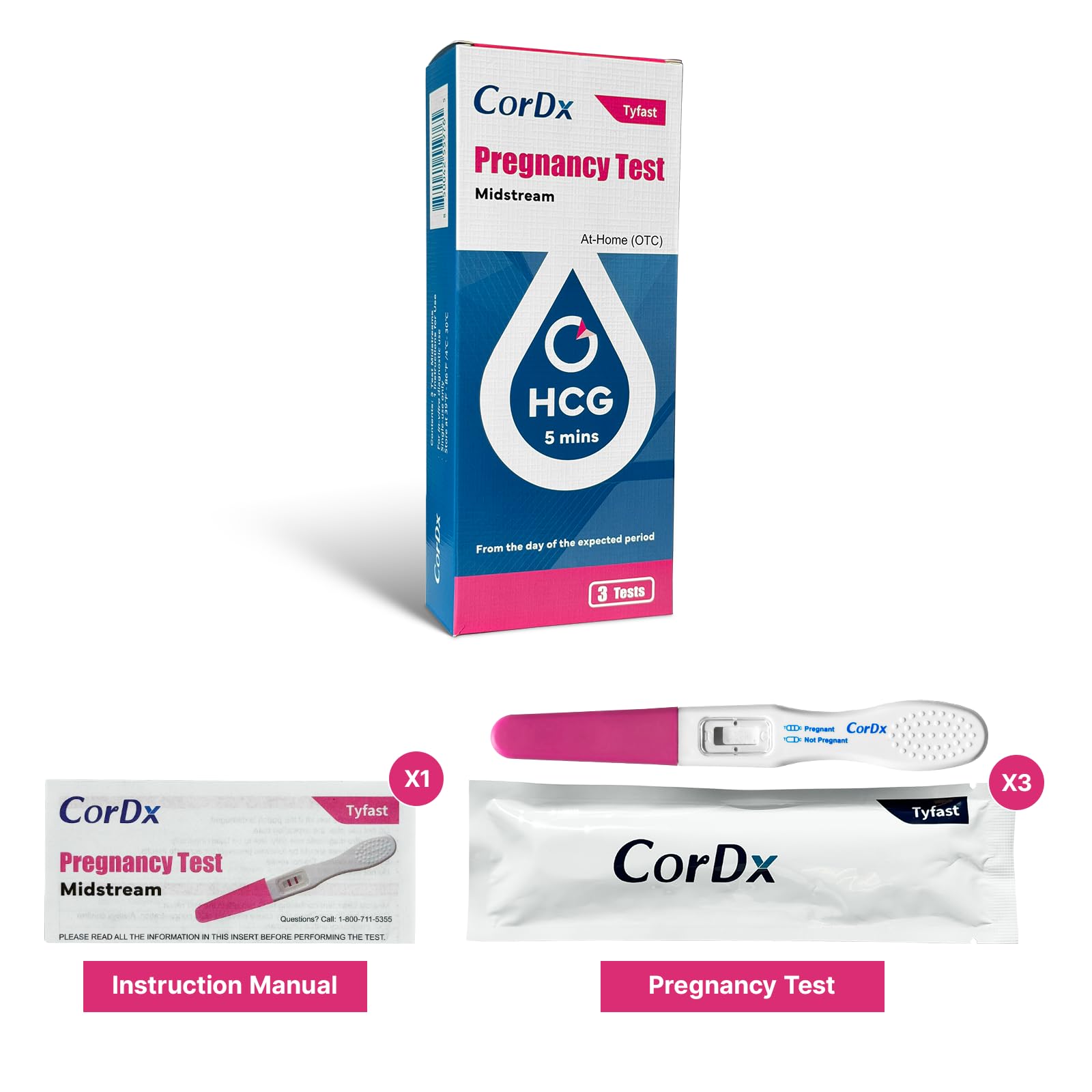 CorDx Early Detection Pregnancy Test Kit, Urine Tests for Easy at Home hCG Level Testing, Tester for Pregnant Women, Clear, Fast and Reliable Result with Over 99% Accuracy, 3 Pack Cassettes