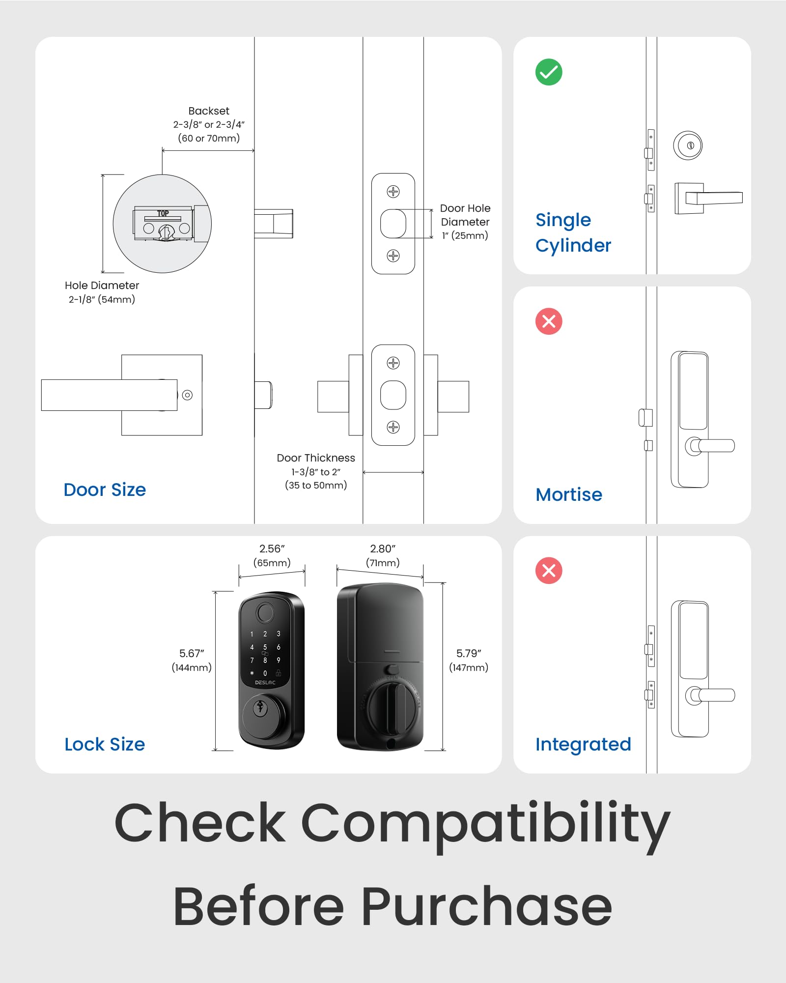 DESLOC Smart Door Lock B200, Smart Deadbolt Lock, Keyless Entry Door Lock, Fingerprint Smart Lock, Smart Locks for Front Door, App Control, Touchscreen Keypad Deadbolts,12-Month Battery, BHMA Grade3