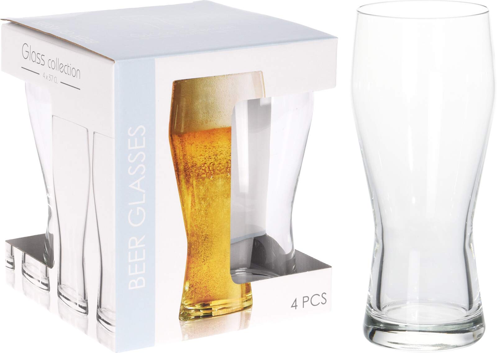 Galvog® Beer Glass Set of 4 | 400ml Crystal Clear Bar Glasses | Lead Free Slender Glass Set - Gift for Men