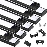 Muzata 10Pack 6.6FT Black LED Strip Channel with Milky Diffuser U1SW BW | 17x7mm LED Aluminum Channel, Fits LED Strips Up to 12mm, LED Strip Light Diffuser, Smooth Light Output, Linear Lighting