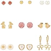 Madison Tyler 9 Pairs Easter Earring Set | Cute Bunny Dangle Earrings | Pearl Stud Earrings | Easter Carrot Bird Heart Earrings | Rabbit Earrings for Women | Holiday Earrings for Women Jewelry Gift