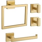 Brushed Gold Bathroom Hardware Set 4 Pieces, Toilet Paper Holder Set SUS304 Stainless Steel Bath Hand Towel Ring for Bathroom Hardware Accessories Set Wall Mounted