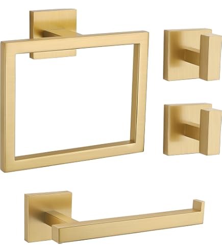SHUNLI Gold Bathroom Hardware Set – 2-Piece Toilet Paper Holder & Hand Towel Ring, Brushed Gold Finish, SUS304 Stainless Steel, Wall Mounted