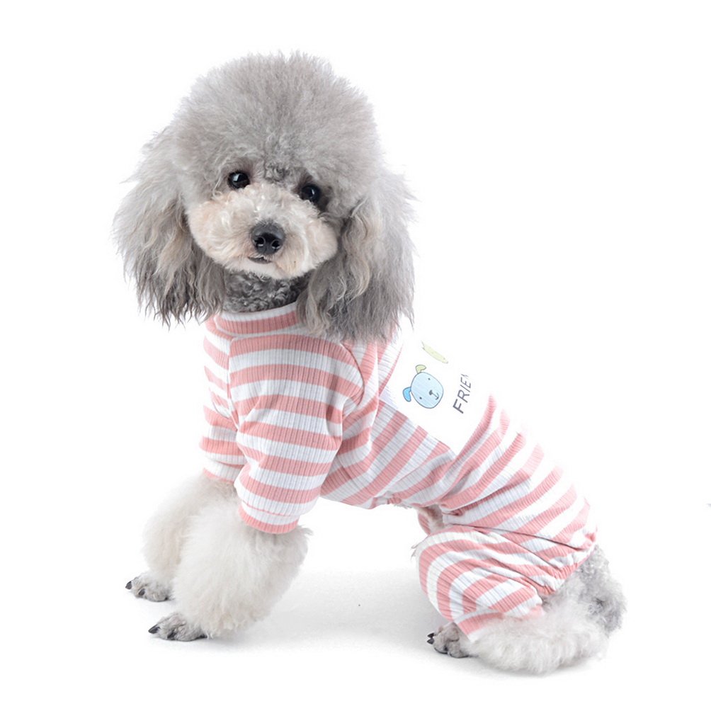 SELMAI Pet Shirt Dog Clothes for Yorkie Soft Cotton Breathable Pajamas Colorful Stripe Large Cat Apparel Sleepwear Outfit Easy on Doggy Costume Jumpsuit for Puppy Walking Training Outdoor Pink XXL