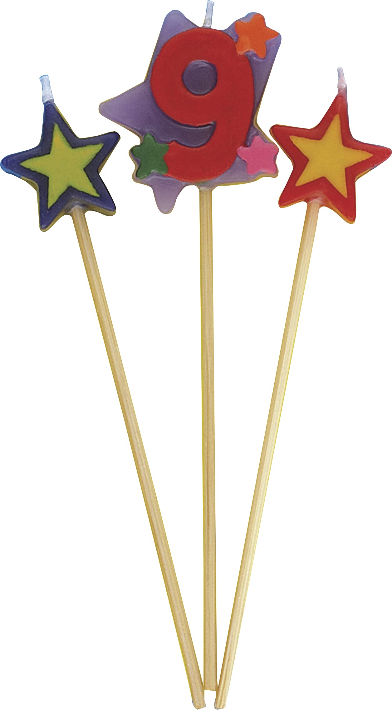 Unique Party 34049 - Number 9 Star Birthday Candles Set of 3