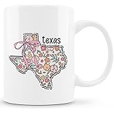 Zomhix Coquette Texas Gifts Mug – Pink Bow Floral Coffee Mugs, Texas Map Ceramic Coffee Mug 11 Oz