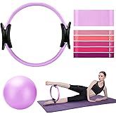 TOPZGLEEY Pilates Ring Set – 14" Anti-Deformation Magic Circle with Padded Handles, Mini Ball, 5 Resistance Bands, Guide, Pilates Equipment for Home Workout