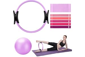 TOPZGLEEY Pilates Ring Set – 14" Anti-Deformation Magic Circle with Padded Handles, Mini Ball, 5 Resistance Bands, Guide, Pilates Equipment for Home Workout