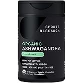 Sports Research® Organic Ashwagandha – Adaptogen for Relaxation, Calm & Sleep Support – Made with Organic KSM-66® – 600 mg – Non-GMO Verified, Gluten-Free, Certified Vegan – 90 Veggie Capsules
