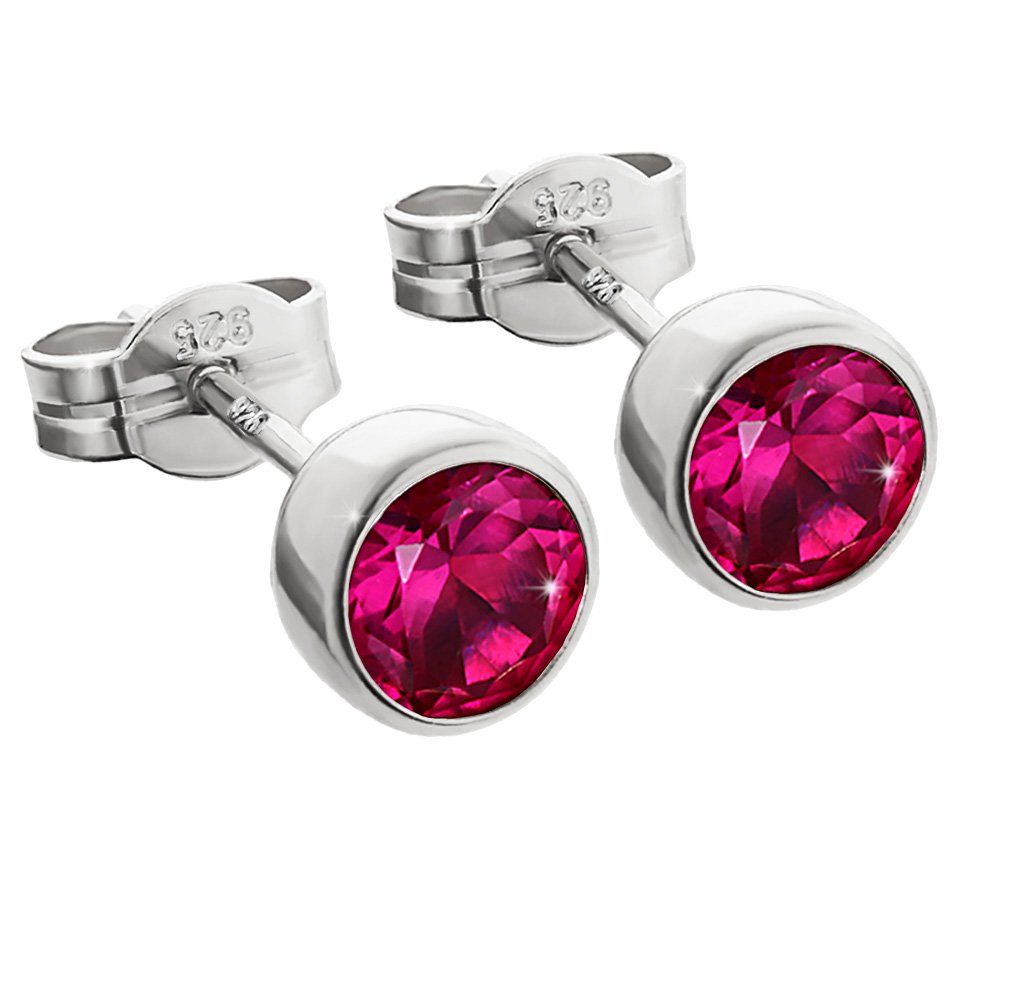 NKlaus silver pair of stud earrings 925 sterling silver 5,50mm zirconia red ladies mens 6668