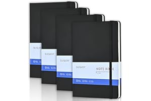 SUQJOY Lined Journal Notebooks, 4 Pack 160 Pages, 5.5x 8.2-Inch Journals for Women Men, Hardcover Notebook with 100 gsm Thick Paper, A5 Size College Ruled Notebook for Writing/Travel/Work (Black)