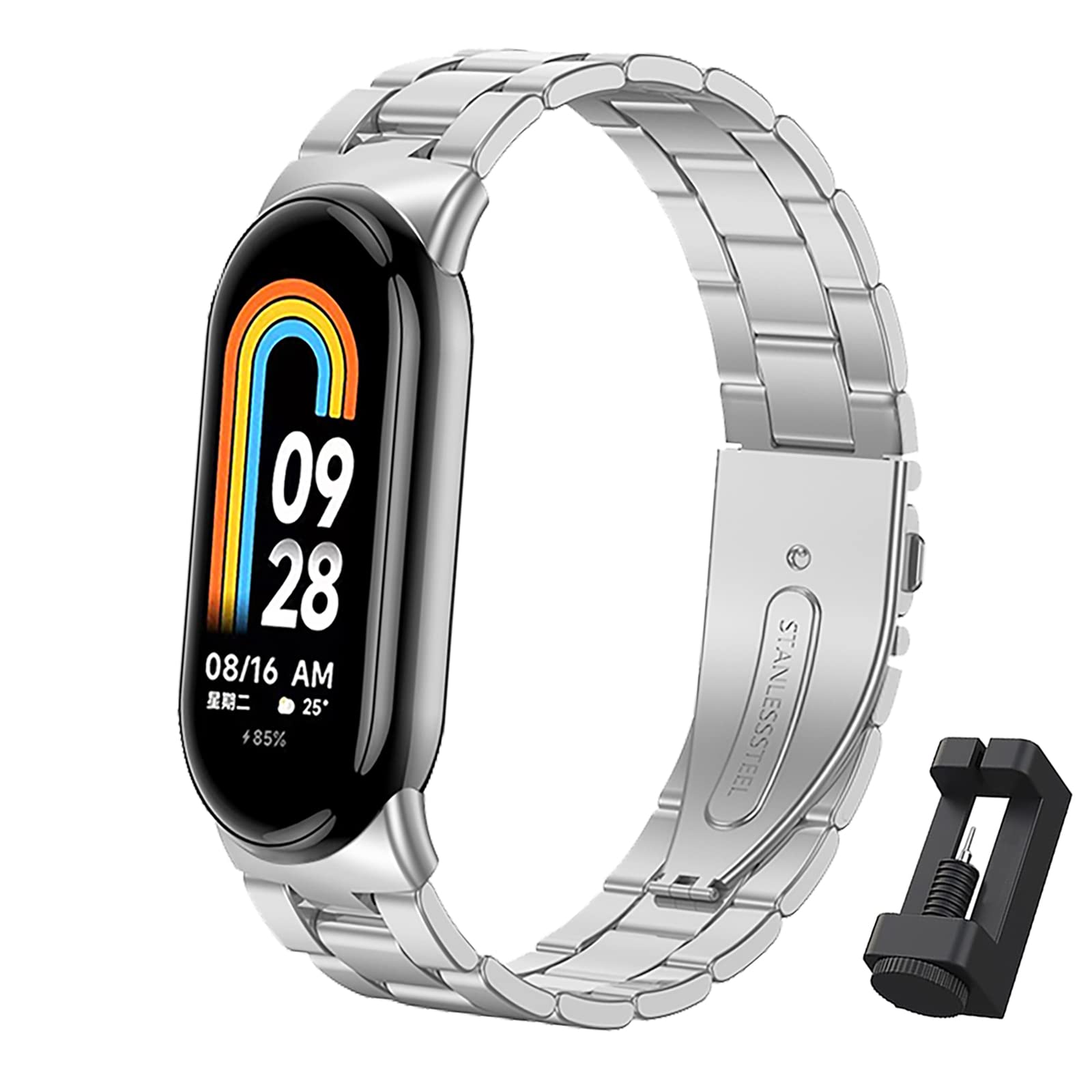 BDIG Compatible Strap for Xiaomi Mi Band 10/9/8, Stainless Steel Replacement Strap with Adjustable Buckle, Silver