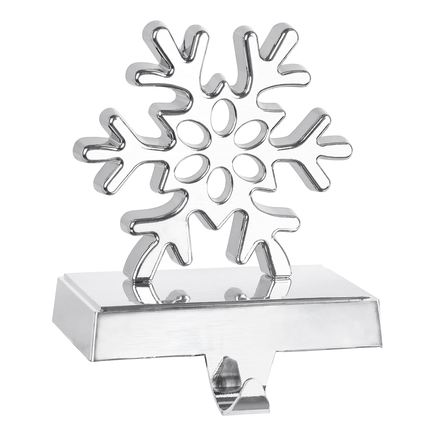 Photo 1 of Adecortalk Snowflake Christmas Stocking Holder 3D Silver Mantel Stocking Hanger Metal Hook Non - Slip for Fireplace Mantle Xmas Holiday Party Decorations