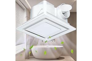 Yopmb Bathroom Exhaust Fan with LED Light, Square Ceiling Mount Quiet Exhaust Fan for Bathroom/Restroom/Shower/Home/Office,1.0 Sones Low Noise, 141 CFM 4" Duct (Panel Size:12inch)