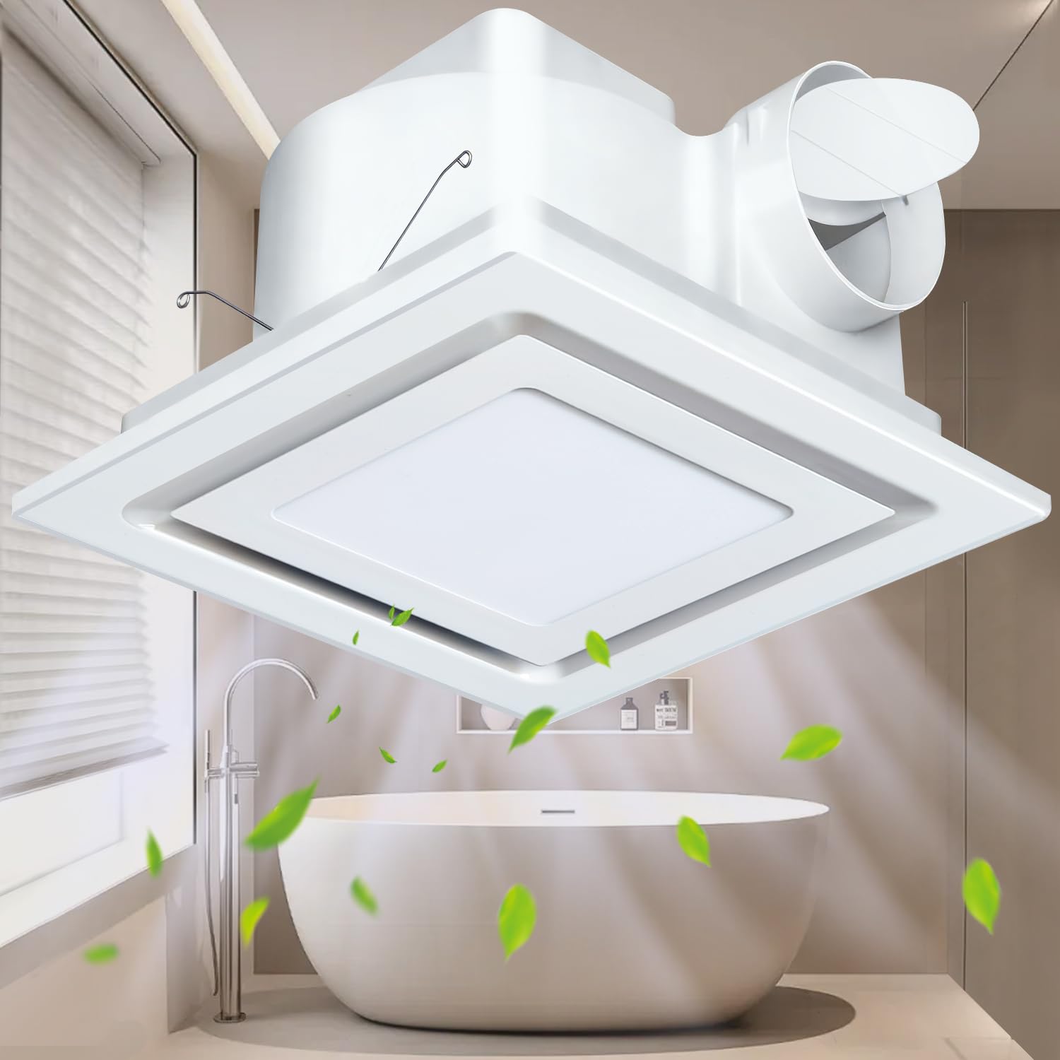Photo 1 of Yopmb Bathroom Exhaust Fan with LED Light, Square Ceiling Mount Quiet Exhaust Fan for Bathroom/Restroom/Shower/Home/Office,1.0 Sones Low Noise, 141 CFM 4" Duct (Panel size:12inch)