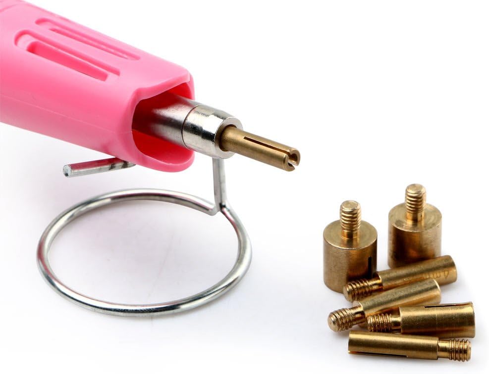 Iron-on Heater Gun Tackle with 7 Tips, Hotfix Applicator Wand Tool, Crystal Gem Rhinestone Setter Stud Set W/Integrated On/Off Switch EU Plug Pink