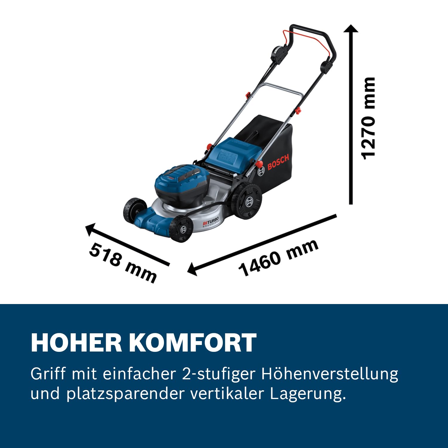Bosch Professional 18V System Akku-Rasenmäher GRA 18V2-46 (Schnittbreite: 46 cm, 6-stufige Höheneinstellung, 60-Liter-Textil-Grasfangkorb, inkl. 2 x Isolierschlüssel, Mulcher) 6