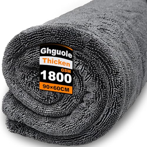 Ghguole Car Drying Cloth, 90 x 60 cm, 1800 GSM Microfibre Car Cloth, Extra Large, Very High Absorption, No Fluff, Drying Without Scratches, Body Cars and Motorcycles