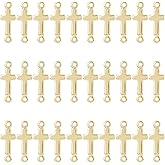 DICOSMETIC 30Pcs Mini Cross Pendant Links Easter Brass Cross Links 18K Gold Plated Sideways Cross Charms 13x5mm Small Cross Connector Charms for Jewelry Making, Hole: 0.8mm