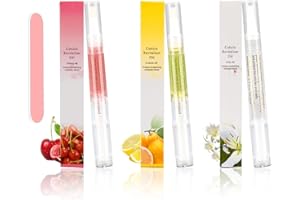Meschett 3PCS Nail Cuticle Oil Pens with Nail File, Cuticle Oil for Nails from Natural, Nail Oil Cuticle for Cracked and Dry Nail(Lemon & Lily & Cherry Flavor)