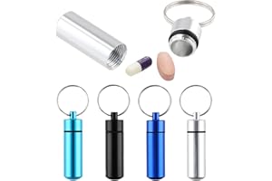 4 Pcs Metal Pocket Pill Boxes Keychain, Portable Aluminum Waterproof Pill Holder, Mini Medicine Bottle for Outdoor Camping Tr
