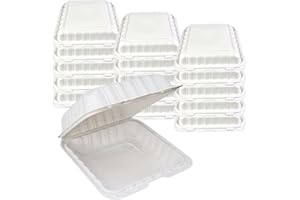 QNP Supplies 150 Pack Recyclable Square Hinged Take Out Food Containers - Microwavable To Go Boxes - Snap Tight Dual Lock Lid