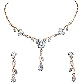 Faship Gorgeous Cubic Zirconia CZ Crystal Floral Necklace Earrings Set