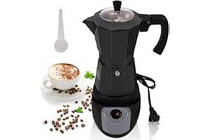 MOGRECHA Aluminum Electric Moka Pot 5-6 Cup 270ml Express Coffee Maker Stovetop Espresso Portable Coffeemaker Italian Classic Brewing Greca Cafe Mocha with Removable Base and Overheating Protection Machine