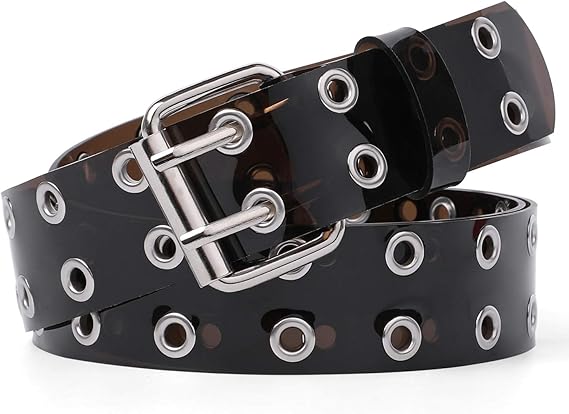 Amazon レディース ベルト 透明 クリア ダブルピンバックル ベルトレディース ベルト サイズ調節 カジュアル 革ベルト 105cm 贈り物 C ブラック 105cm ベルト 通販