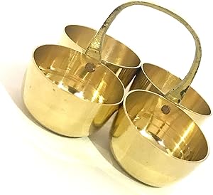 DBY Brass Chowmukh Haldi Kumkum Holder Brass Pooja Accessories Puja/Pooja/Prayer/Haldi/Kumkum/Chawal/Rice/Elaichi/Mishri/Roli/Gift - Set of 1